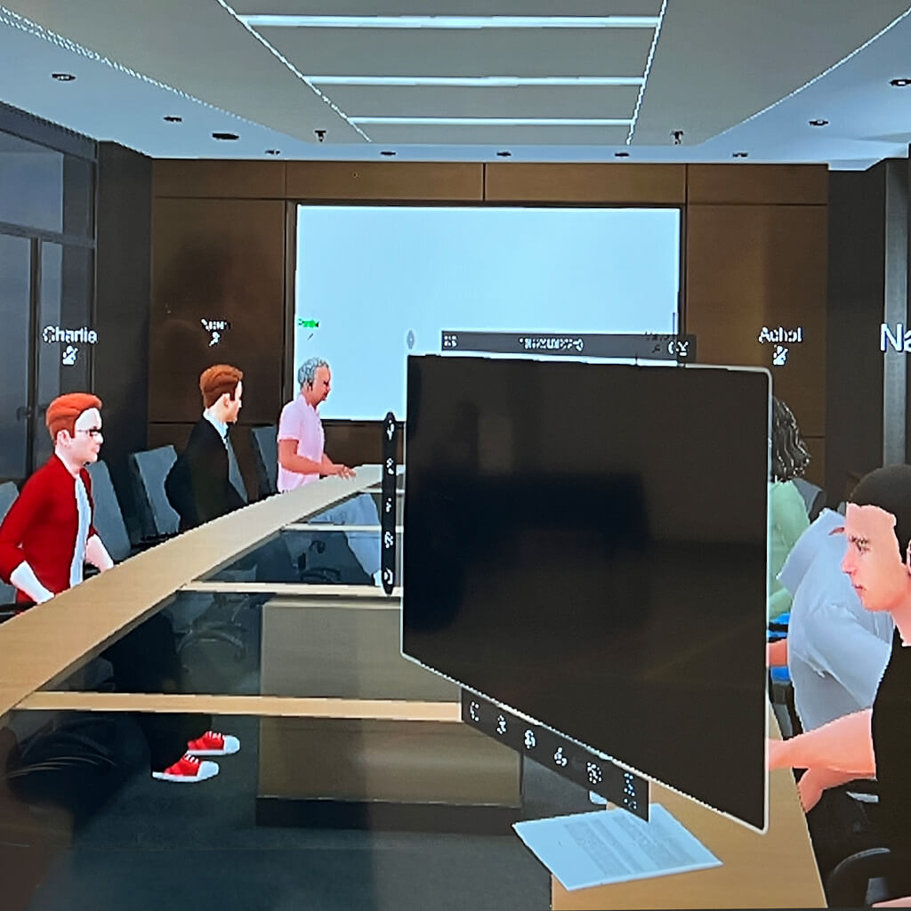 Students taking a computer science class in the metaverse.