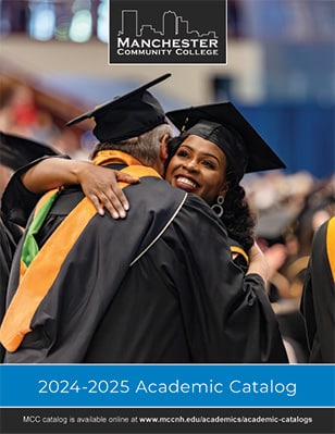 Graduating MCC student gets a hug. Academic Catalog cover 2024-2025.