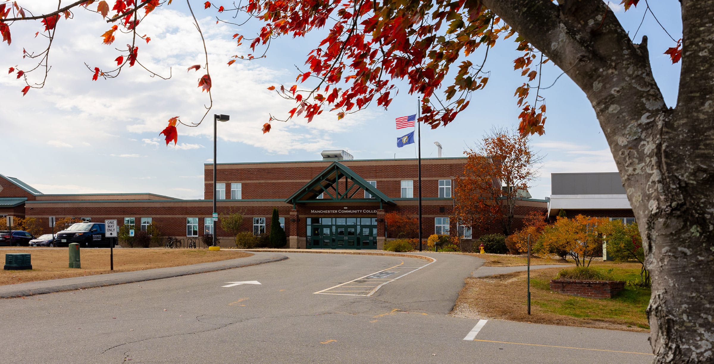 Front Entrance of Manchester Community College in Fall